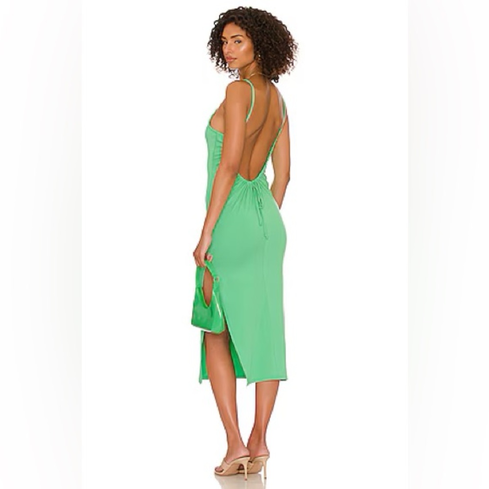 Green Backless Midi Dress with Tie Detail